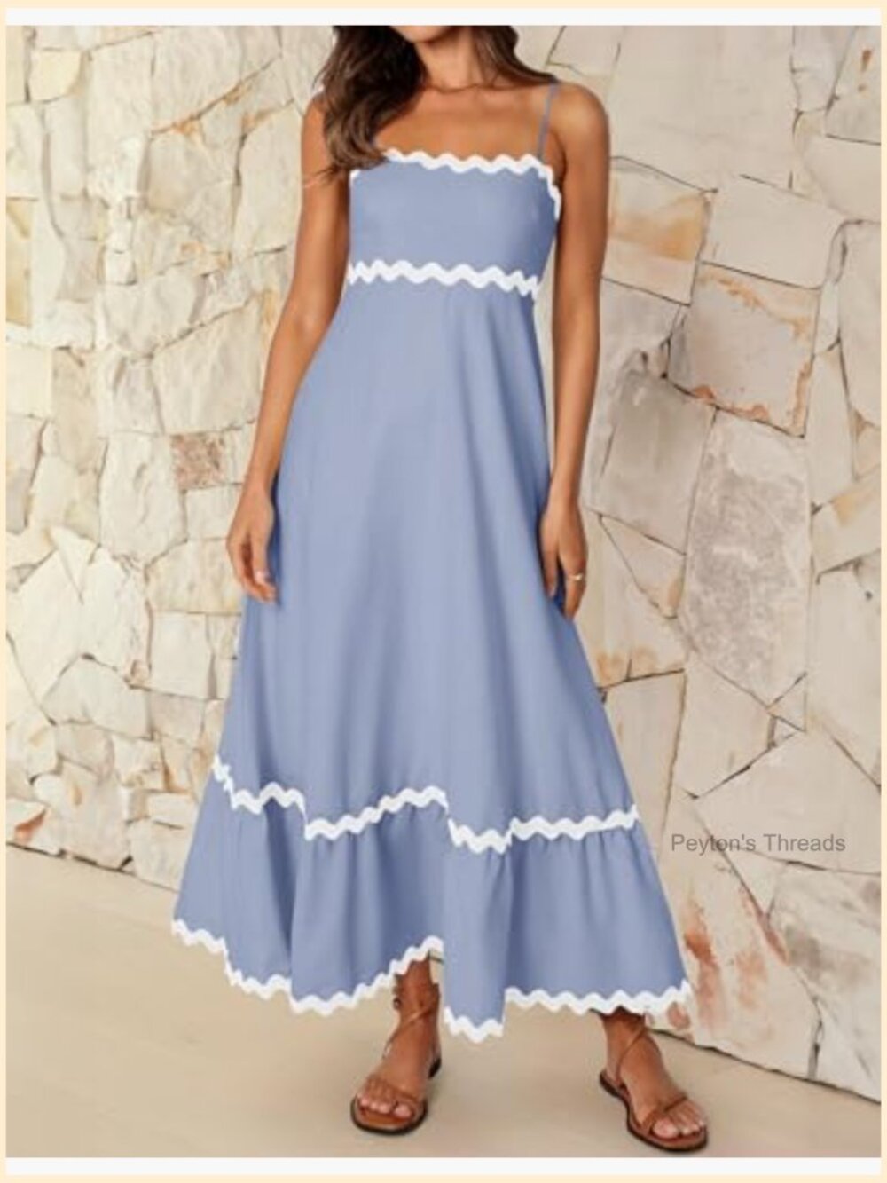 Spaghetti Strap Smocked Backless Midi Sundress A-Line Dress - Picture 4 of 7